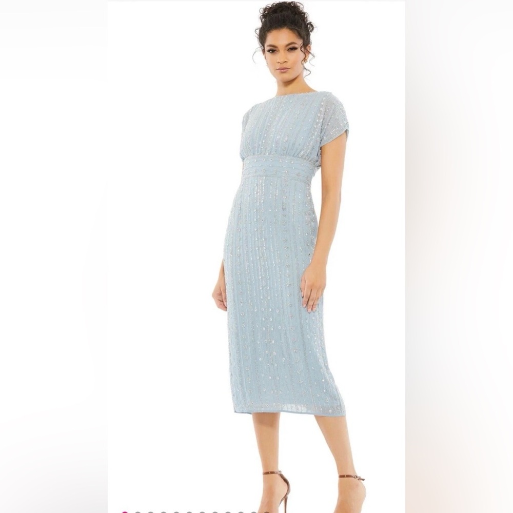 Mac Duggal Blue Beaded Midi Dress Size 2 New